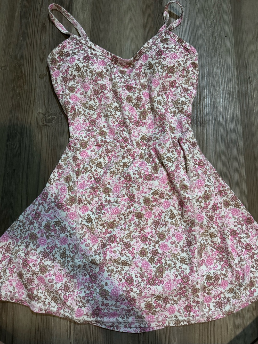 JoyLab Pink and Brown Floral Spaghetti-Strap Dress